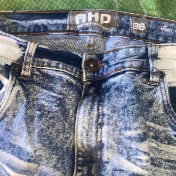 AHP Another Hype Piece super distressed fringed buckle paint splash stretch jean - Picture 13 of 13